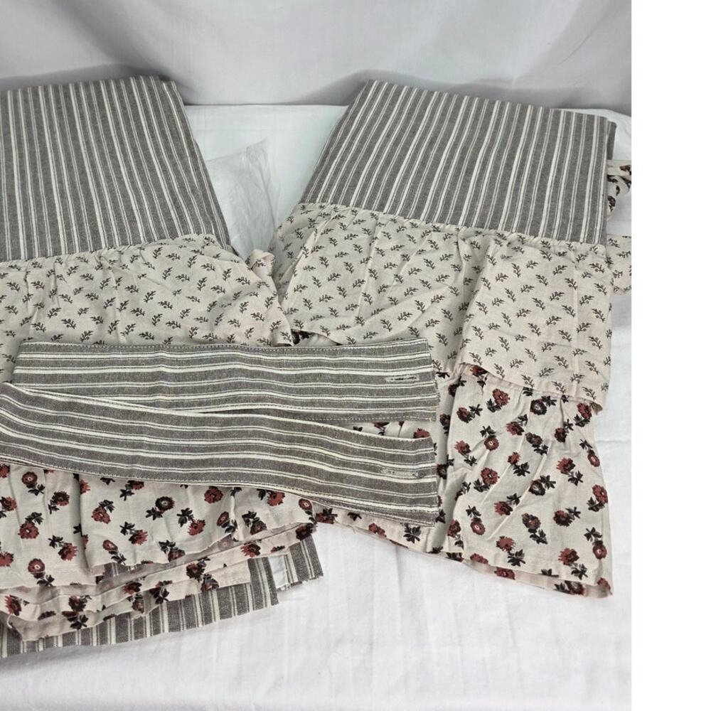 Farmhouse Brown Ruffle Striped Room Darkening Curtain Panel Pair 40"Wx84"L - Picture 2 of 10